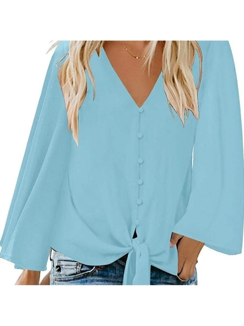 NWOT Women Luvamia Women's V Neck Button Down Shirts  Crystal Blue Size S